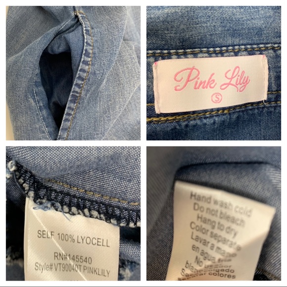 Pink Lily Blue Fade Lyocell Long Sleeve Casual Button Up Tunic Dress Size Small - Picture 14 of 15